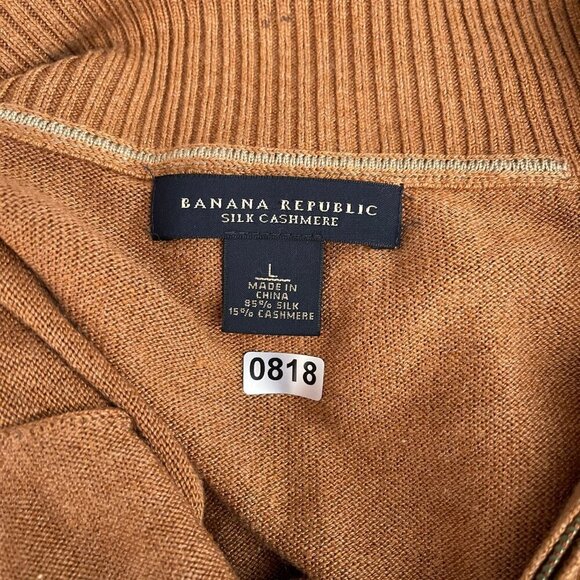 Banana Republic Silk Cashmere Quarter Zip Mock Neck Ribbed Sweater Brown Men‎ L - Picture 6 of 11